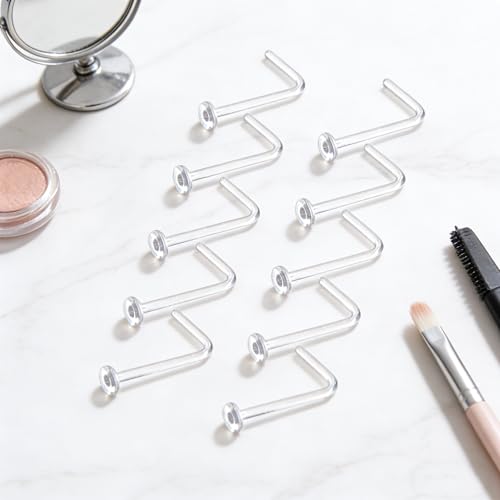 davka 20G L Shape Nose Studs 6PCS, 7mm Bar 3mm CZ Stainless Steel Nose Rings for Nostril Piercing, Small Snug Fit Nose Stud Jewelry for Daily Wear Work Sleep Women Men - color: 10PCS/L-shape/20G/2.0mm Clear Nose Stud
