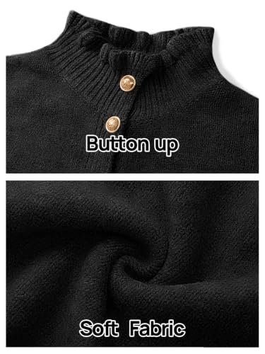 MEROKEETY Women's Fall Trendy Chunky Knit Cardigan Casual Ruffle Sweaters | Button Down, Long Sleeve, Cute Ruffle Collar, Mock Neck, Fashion Cozy Knit Sweater, Dressy Casual Winter Outerwear Clothes - color: Black, size: Medium