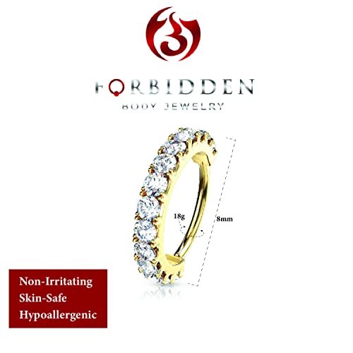 Forbidden Body Jewelry 16-20g 8mm CZ Lined Plated Brass Bendable Nose Ring and Cartilage Hoop (Choose Gauge/Plating/Color) - style: 18g - 14k Plated