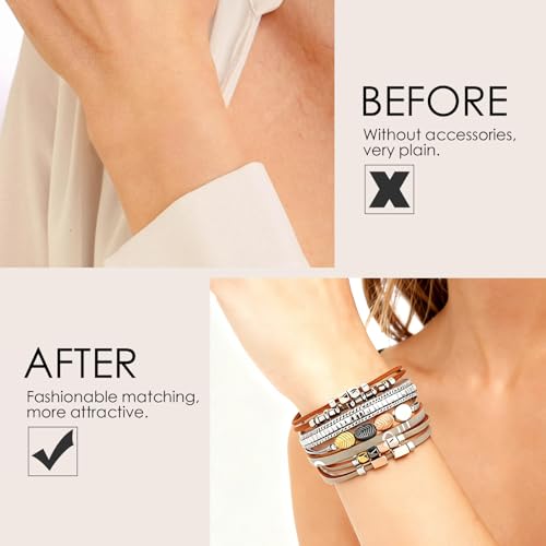 Leather Wrap Bracelets for Women, Boho Leopard Multi-Layer Crystal Beads Cuff Jewelry - color: J-Warp-025