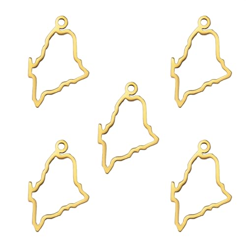 kkjoy 5Pcs Hollow Continents Maps of USA Pendant Charms for Jewelry Making and Crafting, Stainless Steel Mini Charm Craft Supplies Accessories for DIY Bracelet Necklace Earrings - color: Hollow Maine Map - Gold