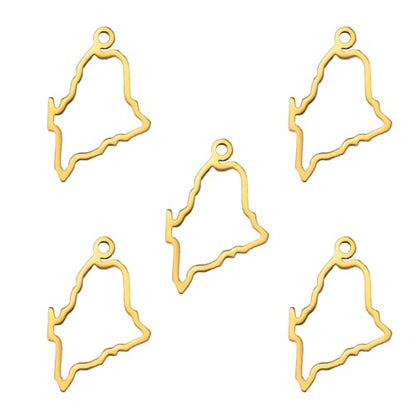 kkjoy 5Pcs Hollow Continents Maps of USA Pendant Charms for Jewelry Making and Crafting, Stainless Steel Mini Charm Craft Supplies Accessories for DIY Bracelet Necklace Earrings - color: Hollow Maine Map - Gold