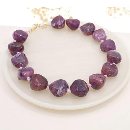 We We Chunky Colorful Beaded Necklace for Women Large Boho Statement Bead Chokers Necklaces Turquoise Blue Big Beads Jewelry Neck Summer Beach - color: big bead lavender