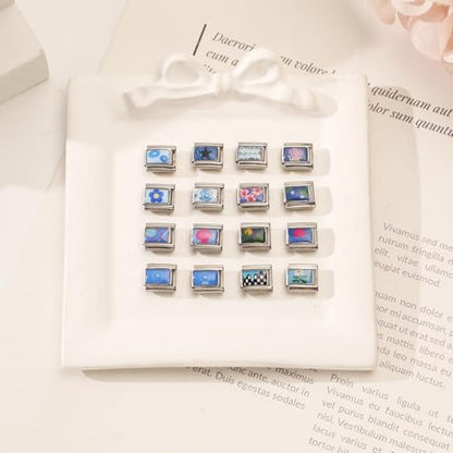 papasgix 11Pcs Italian Charms Set, 10mm*9mm Silvery Italian Charm | Italian Charms Bracelet Link Black Patterns Stainless Steel DIY Jewelry Gifts - style: 22pcs-Waves