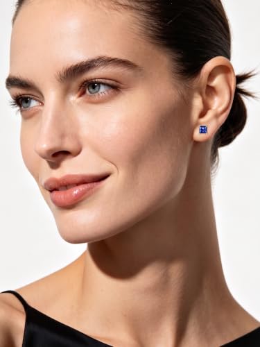 ChicSilver 925 Sterling Silver Earrings Sparkling Heart/Round/Princess Cut Birthstone Earrings for Women Birthday Jewelry with Gift Box - style: A.September(Sapphire)-Princess Cut