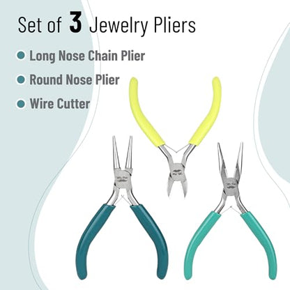 Mr. Pen- Pliers for Jewelry Making, 3 Pack, Chain Nose | Round Nose Pliers Set and Wire Cutter for Beading, Wire Wrapping, Jump Rings, Jewelry Repair, Crafting, DIY - color: Shades of Green