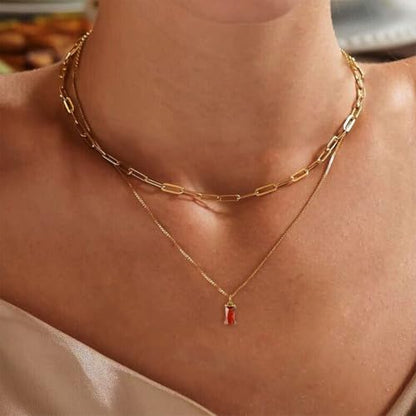 Dainty Gold Charm Necklaces for Women Non Tarnish, 14K Trendy Blue Green Cubic Zirconia Emerald Pendant Birthstone Necklaces Birthday Gifts for Women Waterproof Jewelry - color: 07-July(Ruby)