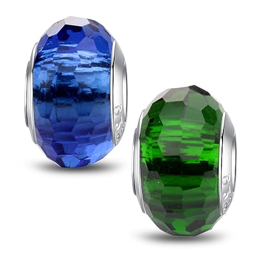MICOO 925 Sterling Silver Charms for Bracelets,Fashion DIY Dangle Pendants Beads Simulated Birthstone Charms,Birthday Gifts for Women - color: 2 Blue And Green Charms