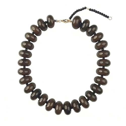Chunky Beaded Statement Necklace for Women, Colorful Rondelle Bead, Bohemian Style, Adjustable Length, Summer Beach Accessory - color: Taupe