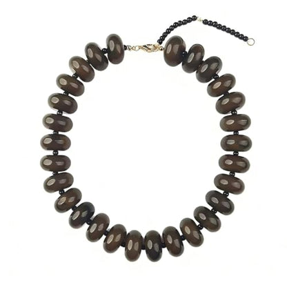 Chunky Beaded Statement Necklace for Women, Colorful Rondelle Bead, Bohemian Style, Adjustable Length, Summer Beach Accessory - color: Taupe