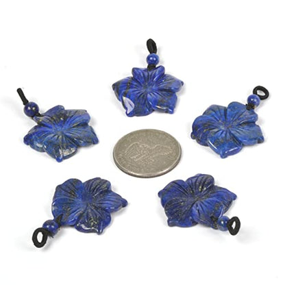 Justinstones Hand Carved Healing Crystals Gemstone Hawaii Flower Pendant Hand Weaving Wax Rope Necklace 22 inch - color: Lapis
