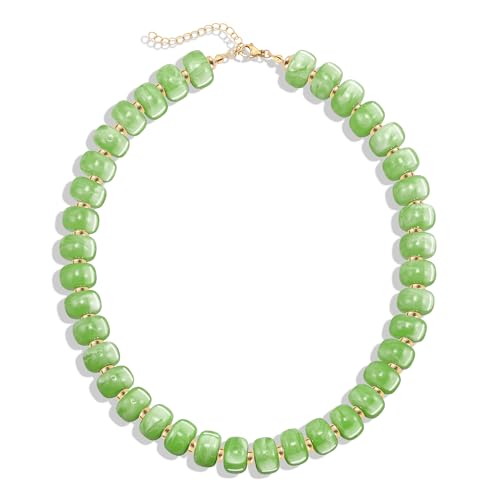 AOZEL Chunky Resin Beaded Necklace for Women Colorful Bead | Summer Beach, Waterproof, Fade Resistant, Adjustable Length, Boho Statement, for Daily Wear & Gifting - color: Pink