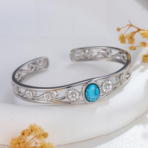 925 Sterling Silver Oval Turquoise Exquisite Cuff Bracelet Boho Style Adjustable Bracelet Jewelry Gifts for Women Mother - style: Cuff Bracelet 2