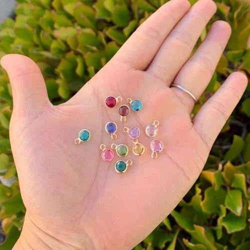 Adabele 5 sets Grade A Mixed Birthstone Charm 6mm Small Crystal Pendant Drop Bead 18K Yellow Gold Plated (60pcs) - color: Gold, size: 6mm (0.24") - 60pcs