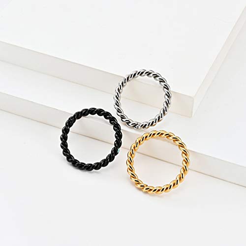 Women's Stainless Steel 1.1mm Rope Thin Wedding Ring Silver Rose Gold Plated Size 4 to 9 - color: 3mm, Black