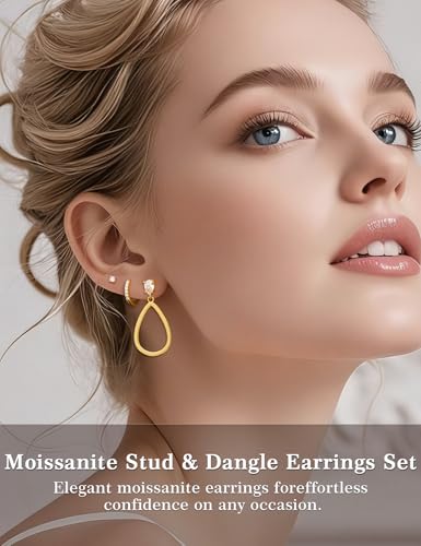 Mossanite 925 Sterling Silver Pendant and Earring Set Hypoallergenic Silver Earrings - color: 14K Gold