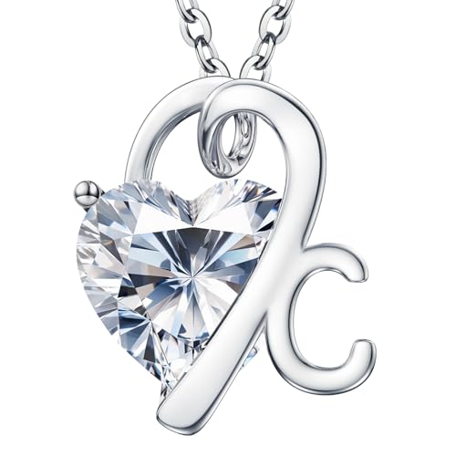ForeverLove Heart Necklaces for Women, 4-2 Carats Heartshap Moissanite, Silver Pendant Jewelry, Anniversary Birthday Gifts for Wife, Girlfriend, Daughter, Mom - style: C Initial 3.0 Carats Heart Moissanite Sterling Sliver Necklace