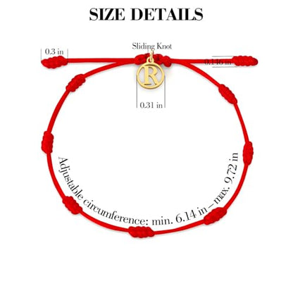 Red String Bracelet with Initial Letter and 7 Protective Knots – Adjustable Kabbalah Bracelet for Women & Men, Personalized Good Luck Charm for Positive Energy - color: R