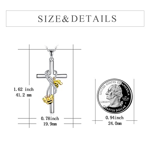 POPLYKE Cross Necklace for Women 925 Sterling Silver Cross Pendant Necklace Animal Jewelry Christmas Gifts for Women Mother Grandma - style: Bee
