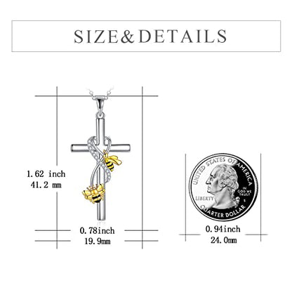 POPLYKE Cross Necklace for Women 925 Sterling Silver Cross Pendant Necklace Animal Jewelry Christmas Gifts for Women Mother Grandma - style: Bee
