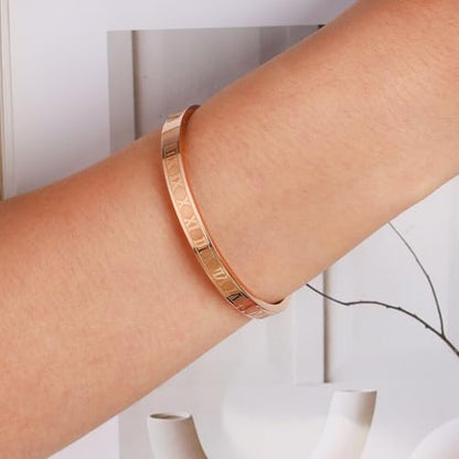 4/6/8mm Numeral Bangle Stainless Steel Engraved Unisex Bracelet Inspirational Gifts for Her - color: Rose Gold, size: 6mm