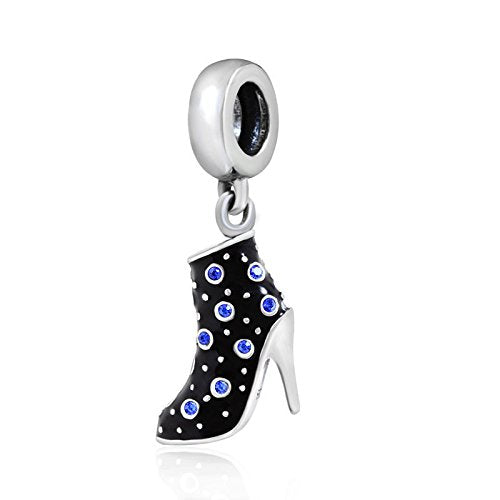 Black High Heel Dangle Charms 925 Sterling Silver Birthstone Gifts Charm for Her Pandora Bracelet - color: Sapphire