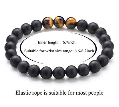 Men Women 8mm Tiger Eye Stone Beads Bracelet - color: B-3 Pcs Set 2-21003