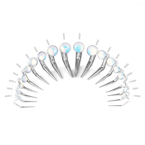 TBOSEN 18PCS Stainless Steel Stretching Kit Taper Bend Expander O-Ring Round | Flower | Heart | Cat Top Body Piercing Jewelry Set - color: Aurora Round Top,Silver
