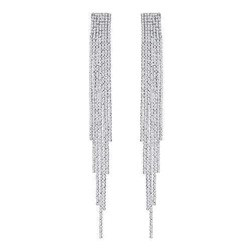Silver Rhinestone Crystal Bridal Chandelier Long Tassels Dangle Earrings for Wedding - color: A-1