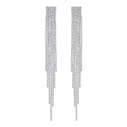 Silver Rhinestone Crystal Bridal Chandelier Long Tassels Dangle Earrings for Wedding - color: A-1