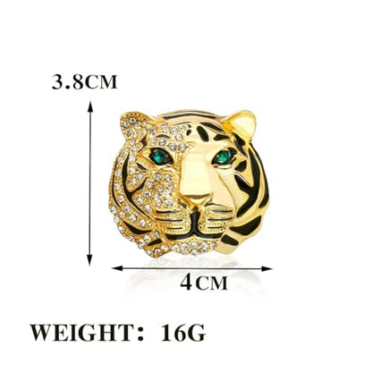 Rhinestone Tiger Head Brooch Pins.Gold Silver Animal Lapel Pin,Charm Lion Coat Collar Brooch for Men Suit Pin - color: Gold