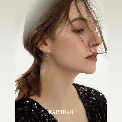 2 Pairs Gold/Silver Hoop Earrings For Women Set Trendy,14K Plated Gold Chunky Huggie Hoop Earings Pack,Oval Twisted Statement Silver Hoops,Fashion Jewelry Gift - color: B13 Sapphire dangle hoops set