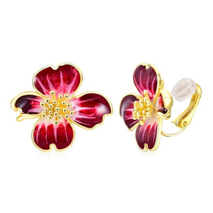 Clip on Earrings Women, 14K Gold Plated Earrings for Sensitive Ears, Fashion Women's Earrings Jewelry Birthday Gift for Wife Grandma Daughter Girls on Christmas Thanksgiving - color: Gold Red Earrings