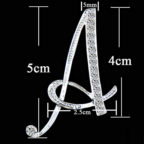 Letter Brooch Pins Initial Rhinestone Brooch for Women Crafts Silvery A-Z - color: Silver A