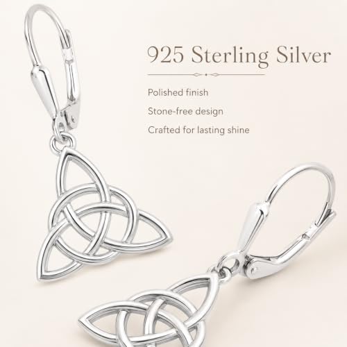 LeCalla 925 Sterling Silver Leverback Drop Earrings | Lightweight Italian Teardrop Dangle Earring for Women - color: Celtic Knot Drop