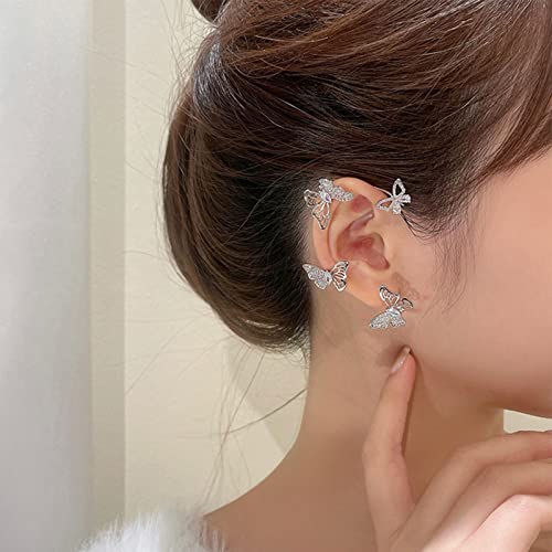 Shining Butterfly Ear Cuffs Zircon Butterfly Earrings for Women Ear Cuffs for Women Non Piercing Ear Wrap Around Earrings - color: D