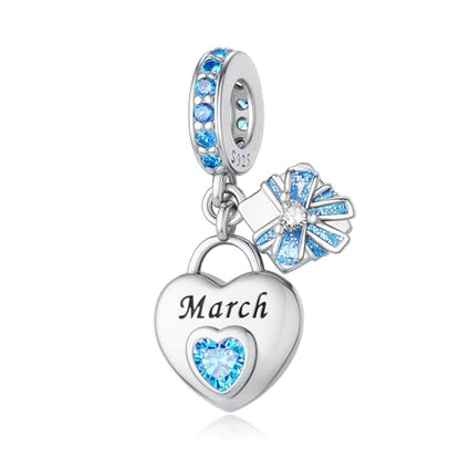 925 Sterling Silver Birthstone Charms Fit for Bracelet and Necklace Happy Birthday Charm Mother's Day Jewelry Gift for Women - color: 3March