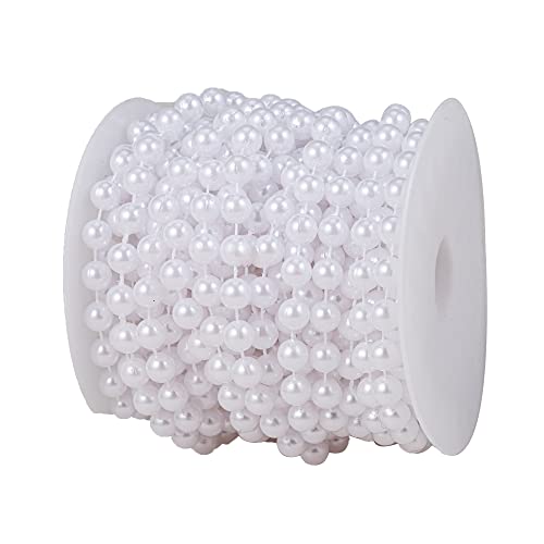 8mm Crafts Faux Pearl Beads Garland Pearl Bead Roll Strand of Pearls to Decorate Floral Centerpieces Wedding Party Favor Christmas Tree(33 Feet White) - color: White, size: 8 mm