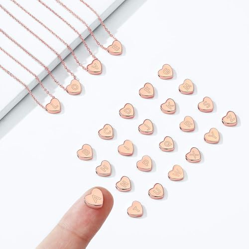 Turandoss Tiny Heart Initial Necklaces for Girls | 14K Rose Gold Plated Heart Pendant Handmade Dainty Letter Initial Necklaces for Teen Girls Jewelry - color: A.