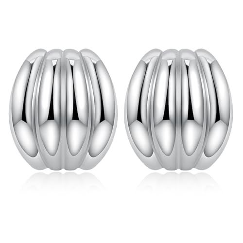 Statement Chunky Gold Earrings for Women Unique Square Stainless Steel Heaven Mayhem Button Stud Earrings Trendy Jewelry - style: Silver Striped