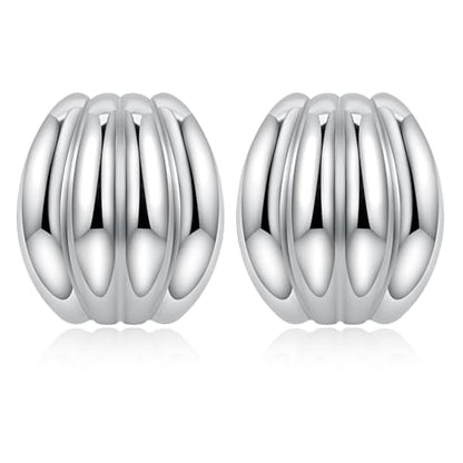 Statement Chunky Gold Earrings for Women Unique Square Stainless Steel Heaven Mayhem Button Stud Earrings Trendy Jewelry - style: Silver Striped