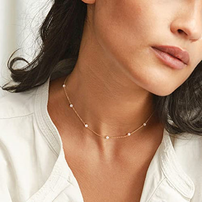 CHESKY 14K Gold Plated Silver Dainty Satellite Choker Necklace for Women | Layered Beaded Chain Necklace, Thin Choker Jewelry, Dainty Gold necklace, Minimalist Trendy Jewelry, Daily Gift for Women - style: Gold pearl
