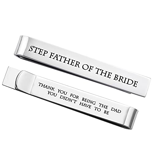 Father of the Bride and Groom Gifts - Wedding Tie Clips for Groomsmen From the Bride - Stainless Steel Tie Bars - color: Step Father of The Bride - White
