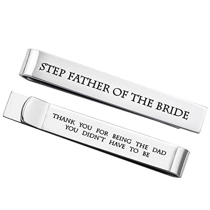 Father of the Bride and Groom Gifts - Wedding Tie Clips for Groomsmen From the Bride - Stainless Steel Tie Bars - color: Step Father of The Bride - White