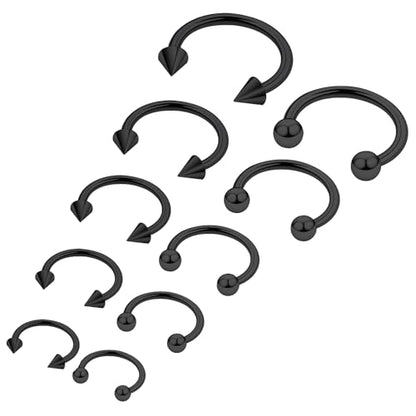 Septum Rings 18G Surgical Steel Snake Bite Jewelry Long Spike & Round Horseshoe Lip Rings Smiley Piercing Jewelry for Women Men 6mm 8mm 10mm 12mm 14mm - color: 18G Black - 6mm, 8mm, 10mm, 12mm, 14mm (1 pair each)