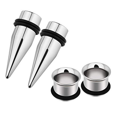 9mm 11mm Ear Gauges Plugs Tunnels Taper Stretching Kit Stainless Steel Expander Piercing Jewelry with O-ring 2 Pairs - color: Gauge=11mm,Silver