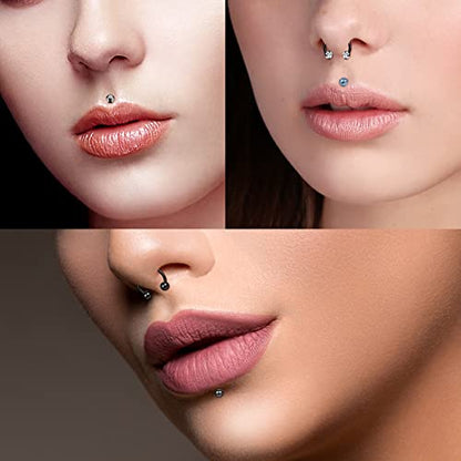 ONESING 20-30 Pcs Septum Rings 16G Septum Jewelry - Surgical Steel Piercings Horseshoe Helix Daith Smiley Tragus Lip Rings Nose Hoop Hinged Seamless Piercing Jewelry for Women Men - color: Black&Silver-36pcs