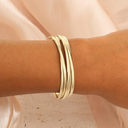 AOZEL Gold Bangle Cuff Bracelets for Women Trendy Chunky Adjustable Twist Love Textured Bracelet Jewelry Gifts - color: Gold Twisted