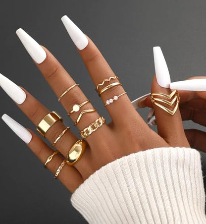 iF YOU 25 Pcs Gold Stackable Ring Set for Women, Chunky Knuckle Finger Midi Rings, Silver Simple Stacking Cute Rings Pack Trendy Stuff Jewelry Gift - style: 25 Gold chunky-size 4-8.5