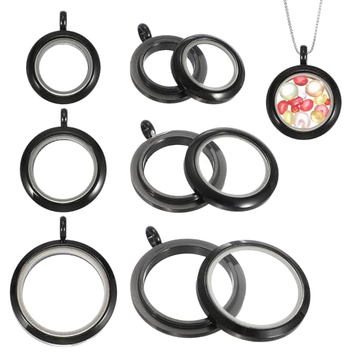 MECCANIXITY Living Memory Locket Charm, Round Floating Locket Pendants Stainless Steel Clear Glass Photo Charm - color: Black, size: 12.7/18/23 mm